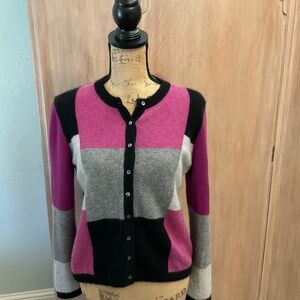 Charter club cashmere 2-ply color blocked cardigan sweater pink/grey w/ flaw